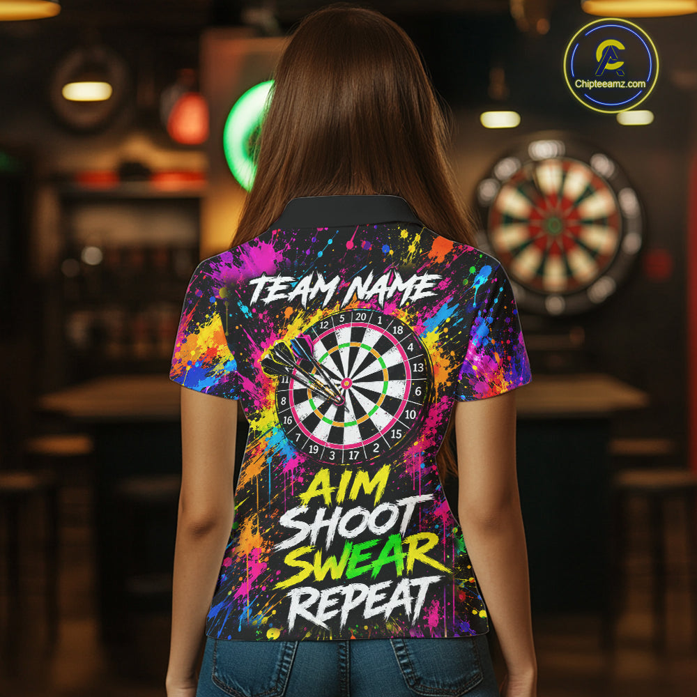 Colorful Aim Shoot Swear Reapeat Funny Darts Shirts For Women Custom Darts Team Jersey, Darts Gifts TDM7443