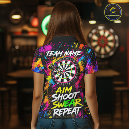 Colorful Aim Shoot Swear Reapeat Funny Darts Shirts For Women Custom Darts Team Jersey, Darts Gifts TDM7443