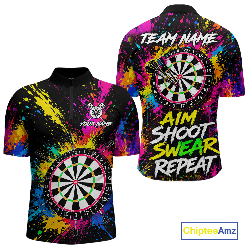 Colorful Aim Shoot Swear Reapeat Funny Darts Shirts For Men Custom Darts Team Jersey, Darts Gifts TDM7443