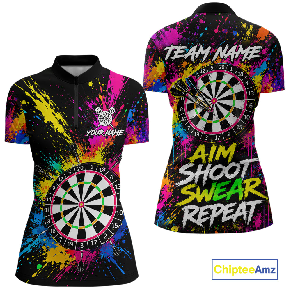 Colorful Aim Shoot Swear Reapeat Funny Darts Shirts For Women Custom Darts Team Jersey, Darts Gifts TDM7443