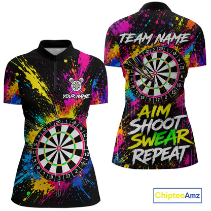 Colorful Aim Shoot Swear Reapeat Funny Darts Shirts For Women Custom Darts Team Jersey, Darts Gifts TDM7443