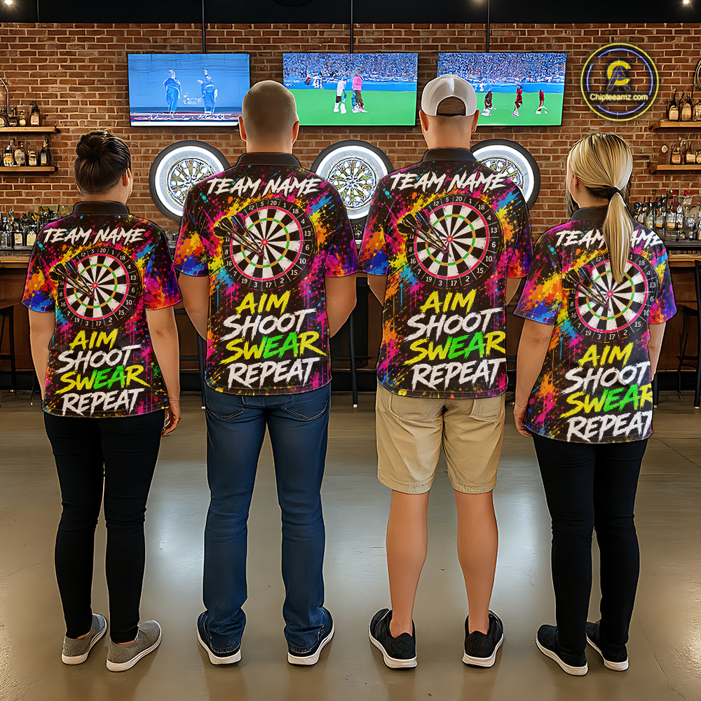 Colorful Aim Shoot Swear Reapeat Funny Darts Shirts For Men Custom Darts Team Jersey, Darts Gifts TDM7443