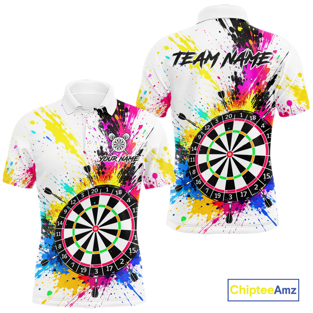White And Colorful Paint Splash Funny Darts Shirts For Men Custom Darts Team Jersey Polo, 1/4 Zip TDM7444