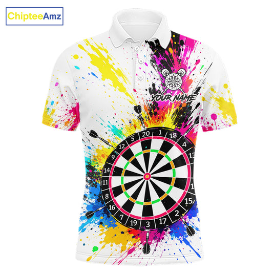 White And Colorful Paint Splash Funny Darts Shirts For Men Custom Darts Team Jersey Polo, 1/4 Zip TDM7444