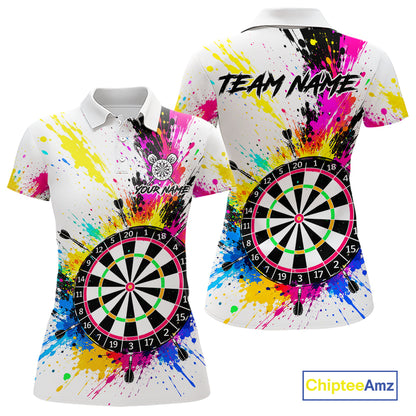 White And Colorful Paint Splash Funny Darts Shirts For Women Custom Darts Team Jersey Polo, 1/4 Zip TDM7444