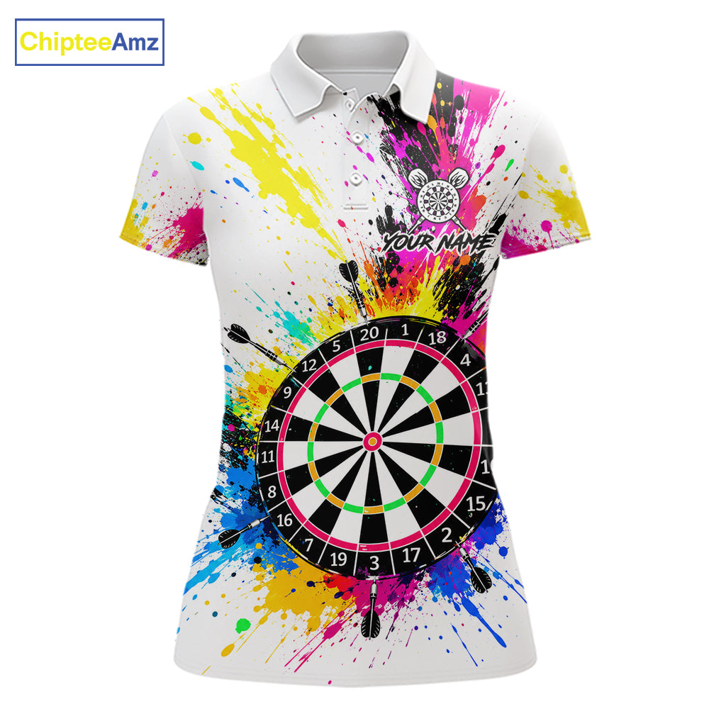 White And Colorful Paint Splash Funny Darts Shirts For Women Custom Darts Team Jersey Polo, 1/4 Zip TDM7444
