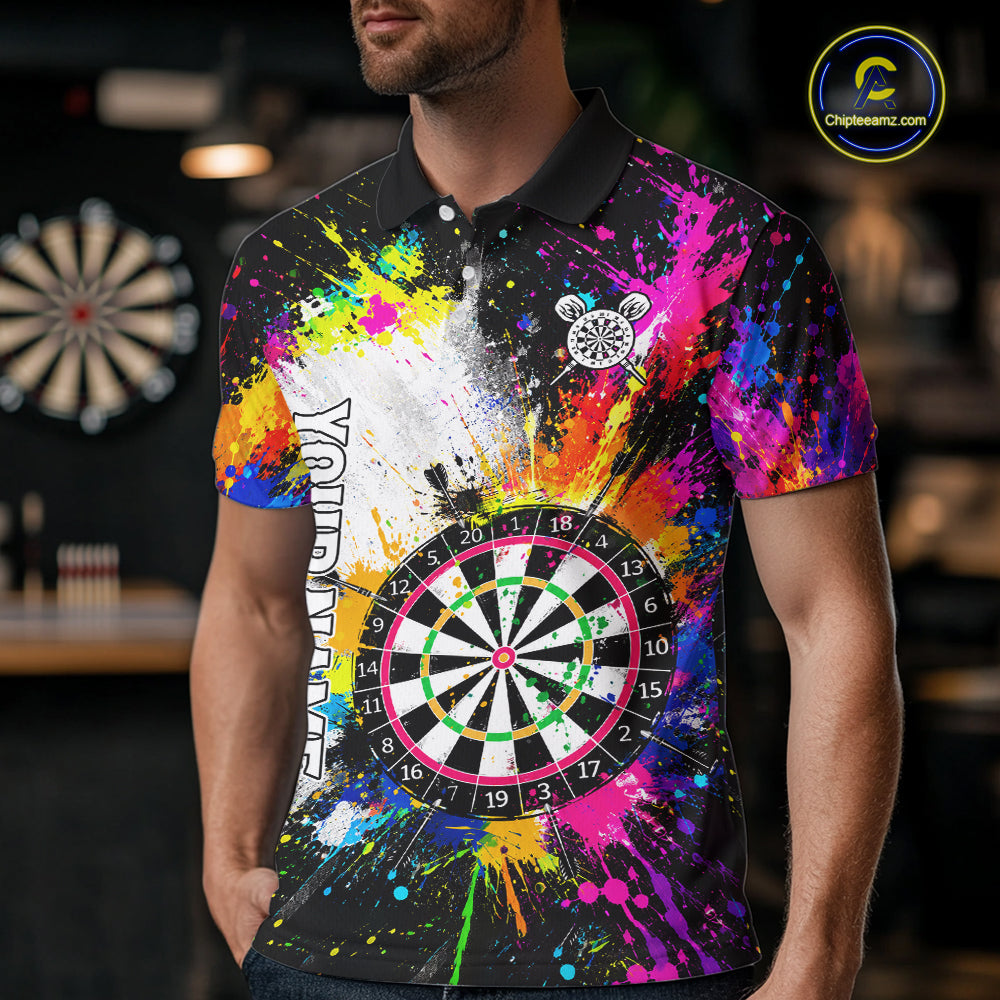 Funny Dartboards Colorful Paint Splash Darts Shirts For Men Custom Darts Team Jersey Darts Gifts TDM7445