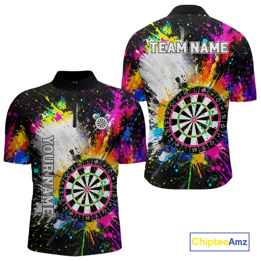 Funny Dartboards Colorful Paint Splash Darts Shirts For Men Custom Darts Team Jersey Darts Gifts TDM7445