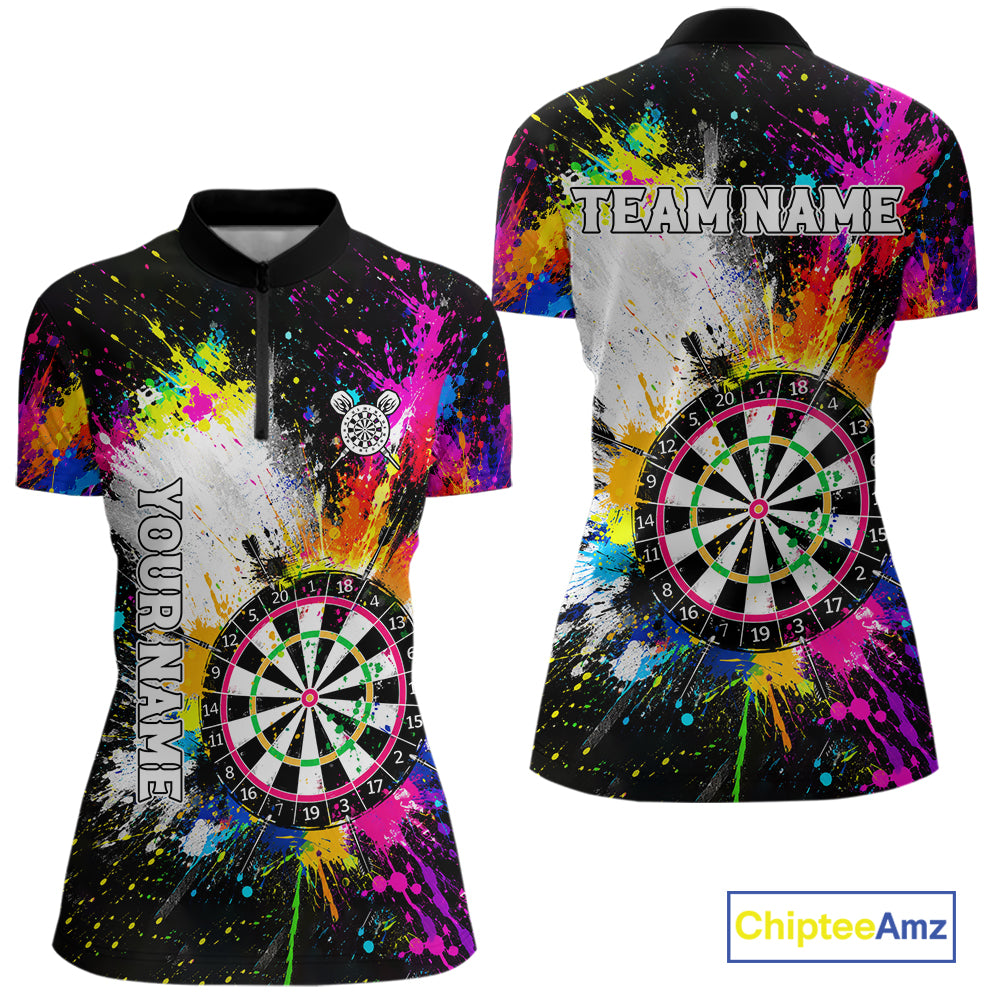 Funny Dartboards Colorful Paint Splash Darts Shirts For Women Custom Darts Team Jersey Darts Gifts TDM7445