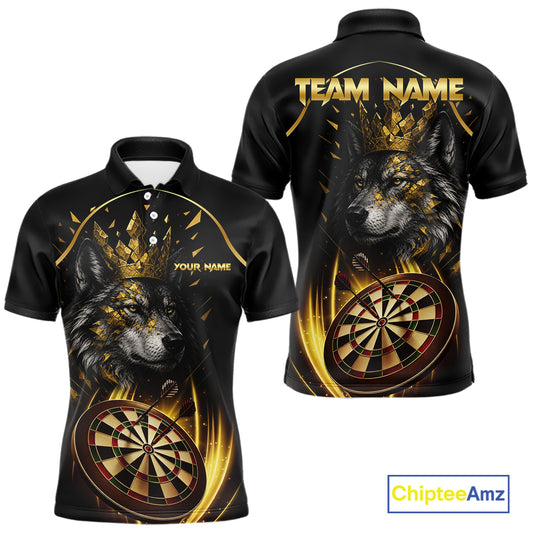 Black And Gold Custom Wolf Darts Shirts For Men Custom Darts League Team Jersey Polo & Quarter Zip TDM7446