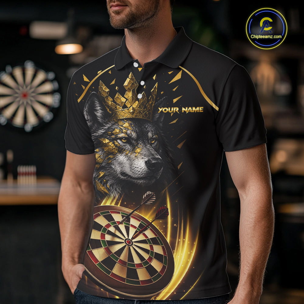 Black And Gold Custom Wolf Darts Shirts For Men Custom Darts League Team Jersey Polo & Quarter Zip TDM7446