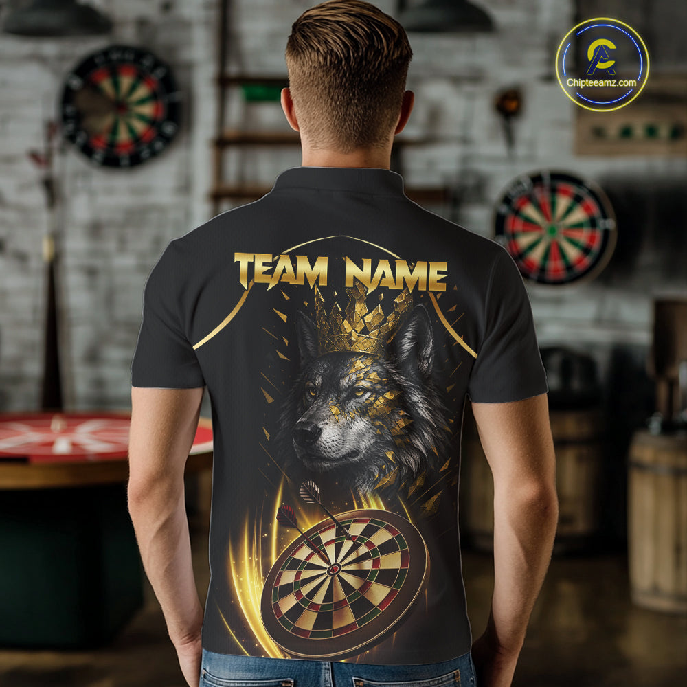 Black And Gold Custom Wolf Darts Shirts For Men Custom Darts League Team Jersey Polo & Quarter Zip TDM7446
