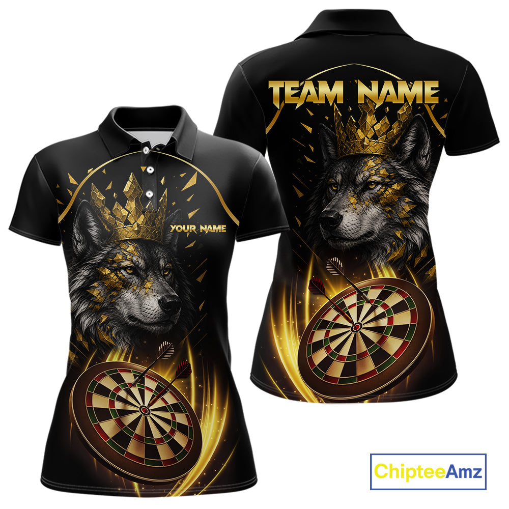 Black And Gold Custom Wolf Darts Shirts For Women Custom Darts League Team Jersey Polo & Quarter Zip TDM7446
