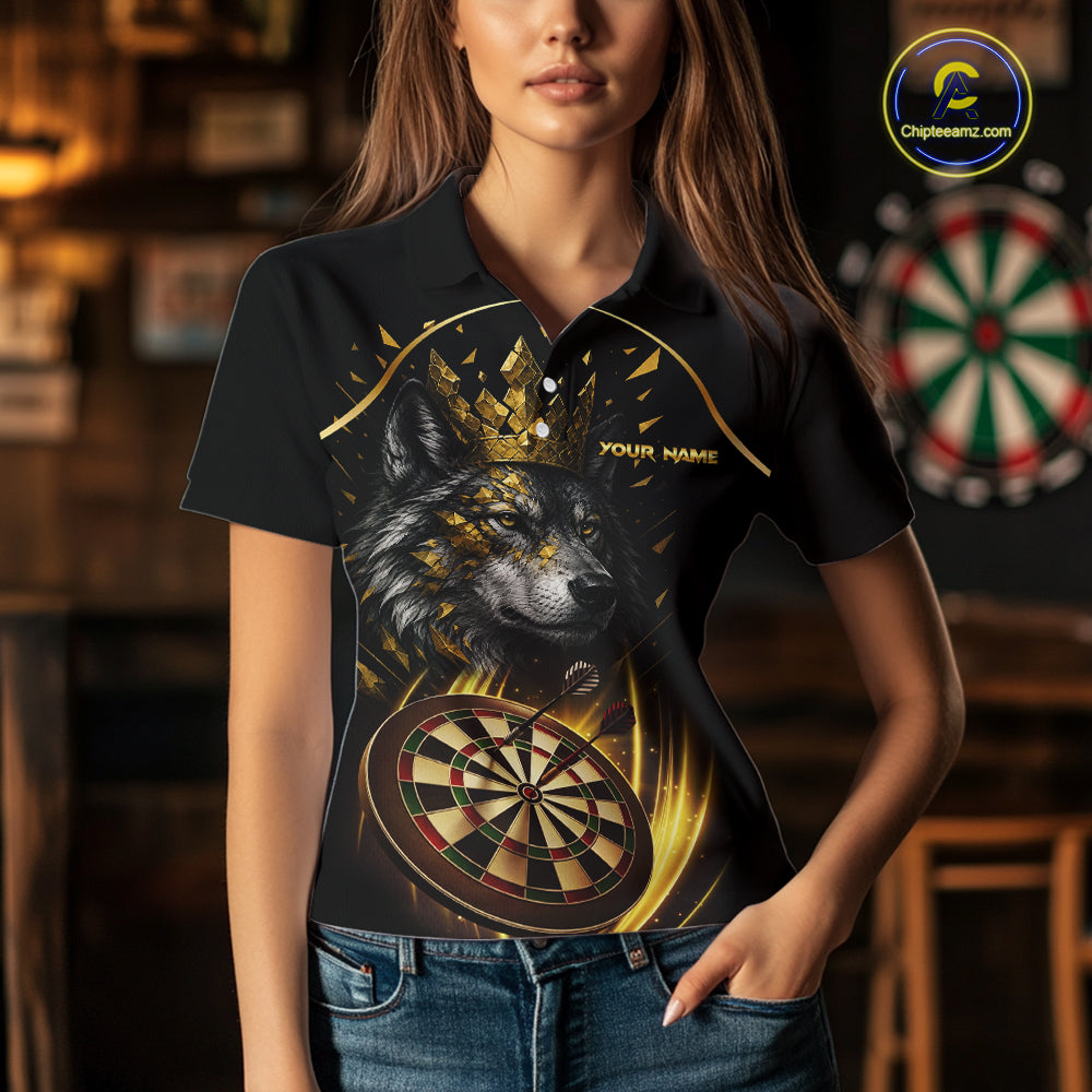 Black And Gold Custom Wolf Darts Shirts For Women Custom Darts League Team Jersey Polo & Quarter Zip TDM7446