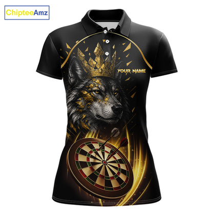 Black And Gold Custom Wolf Darts Shirts For Women Custom Darts League Team Jersey Polo & Quarter Zip TDM7446