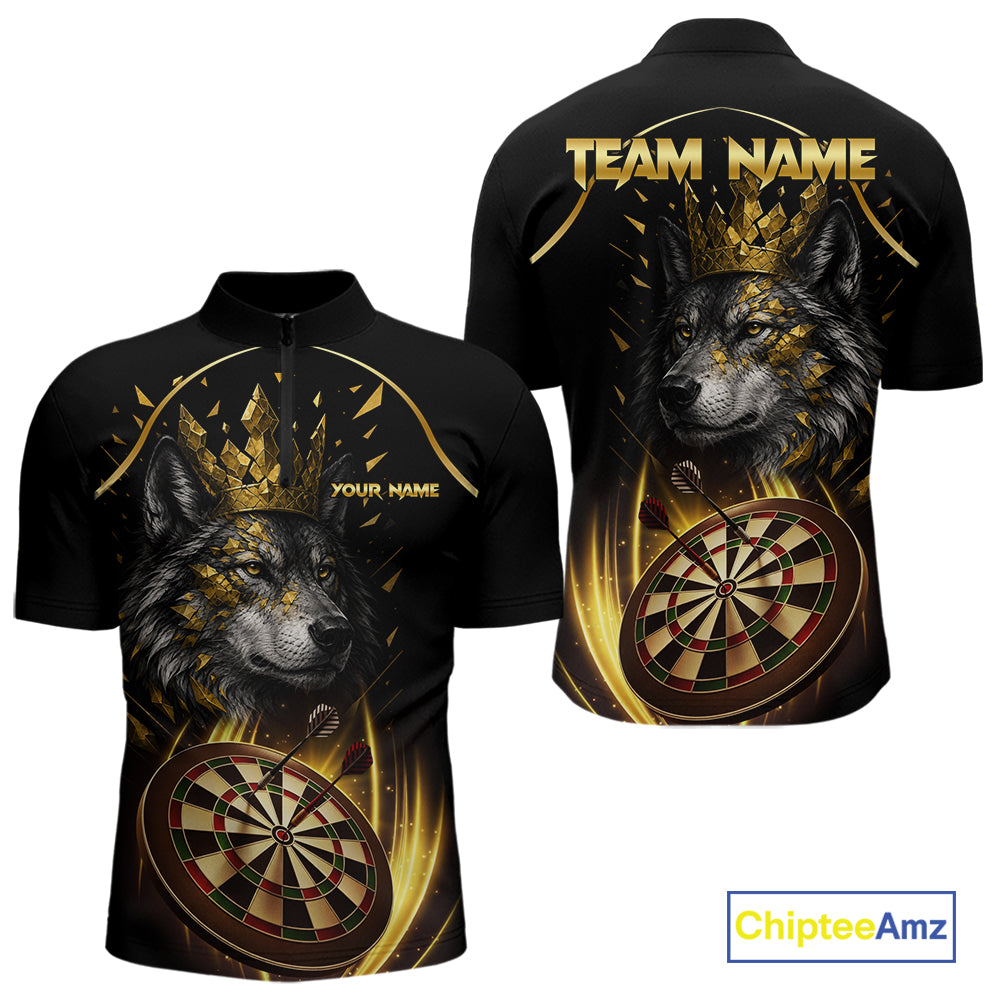 Black And Gold Custom Wolf Darts Shirts For Men Custom Darts League Team Jersey Polo & Quarter Zip TDM7446