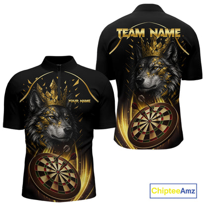 Black And Gold Custom Wolf Darts Shirts For Men Custom Darts League Team Jersey Polo & Quarter Zip TDM7446