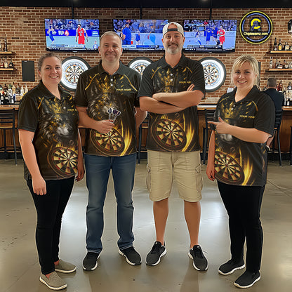 Black And Gold Custom Wolf Darts Shirts For Men Custom Darts League Team Jersey Polo & Quarter Zip TDM7446