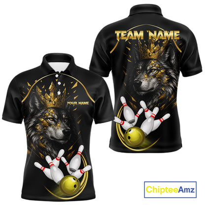 Black And Gold Custom Wolf Bowling Polo, Quarter Zip Shirts For Men, Bowling League Team Jersey TDM7447