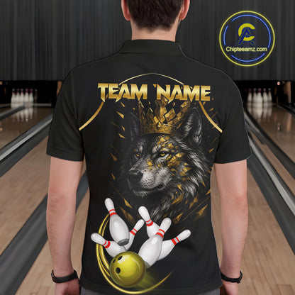 Black And Gold Custom Wolf Bowling Polo, Quarter Zip Shirts For Men, Bowling League Team Jersey TDM7447