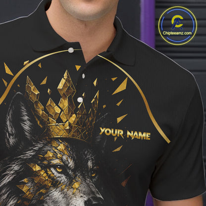 Black And Gold Custom Wolf Bowling Polo, Quarter Zip Shirts For Men, Bowling League Team Jersey TDM7447