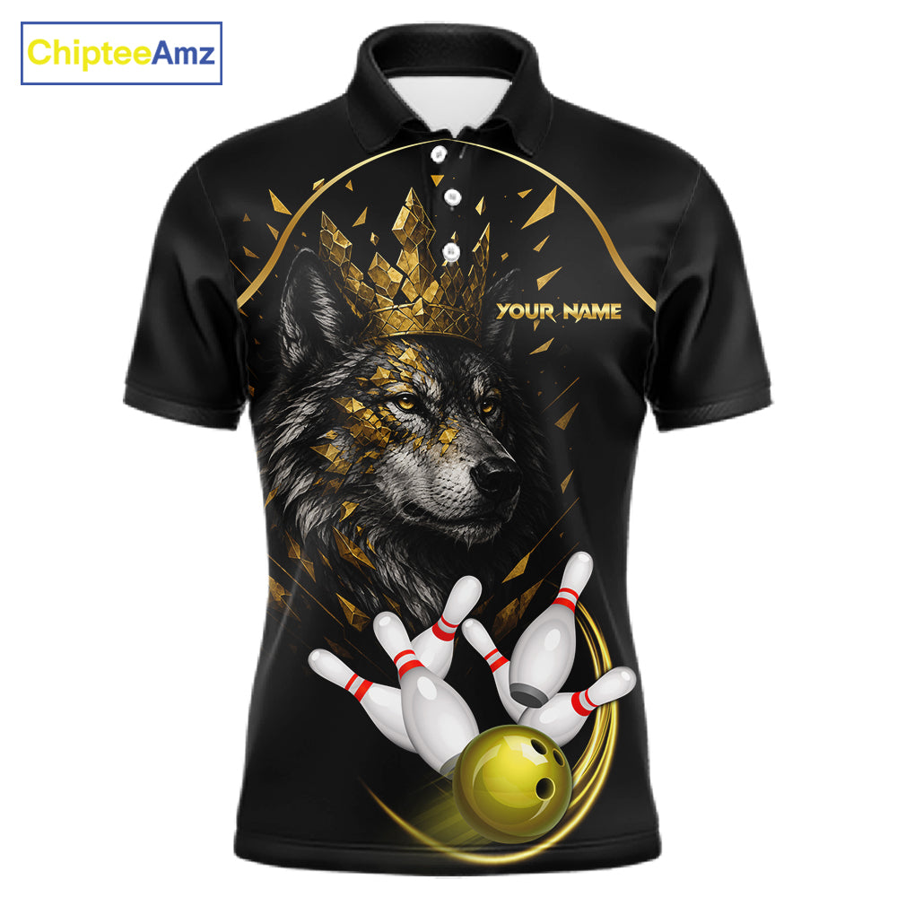 Black And Gold Custom Wolf Bowling Polo, Quarter Zip Shirts For Men, Bowling League Team Jersey TDM7447