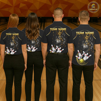 Black And Gold Custom Wolf Bowling Polo, Quarter Zip Shirts For Men, Bowling League Team Jersey TDM7447