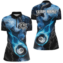 Load image into Gallery viewer, Blue 8 Ball Pool Fire Flame Abstract Pattern Custom Billiard Shirts For Women, Billiard Team Jerseys TDM2667