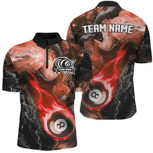 Red 8 Ball Pool Fire Flame Abstract Pattern Custom Billiard Shirts For Men, Billiard Team Jerseys TDM2668