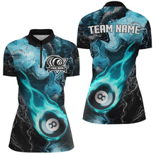 Load image into Gallery viewer, Turquoise 8 Ball Pool Fire Flame Abstract Pattern Custom Women Billiard Shirts, Billiard Team Jerseys TDM2669