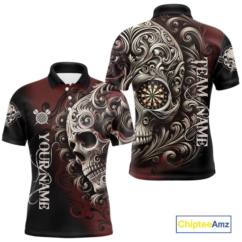Personalized Skull Red Darts Shirts For Men Custom Darts League Team Jersey Polo & Quarter Zip TDM7759