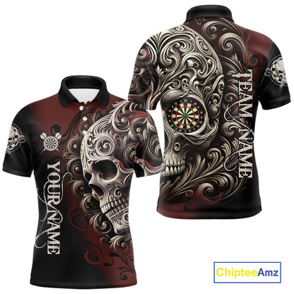 Personalized Skull Red Darts Shirts For Men Custom Darts League Team Jersey Polo & Quarter Zip TDM7759