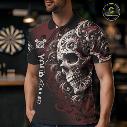 Personalized Skull Red Darts Shirts For Men Custom Darts League Team Jersey Polo & Quarter Zip TDM7759