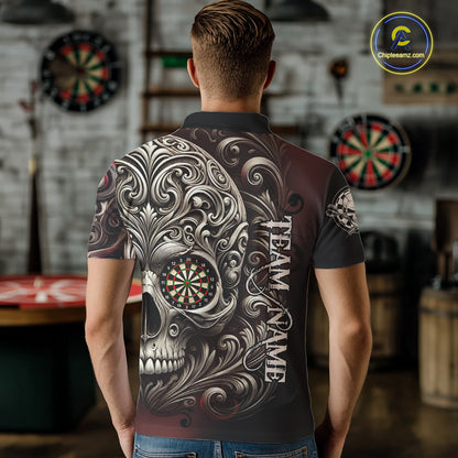 Personalized Skull Red Darts Shirts For Men Custom Darts League Team Jersey Polo & Quarter Zip TDM7759