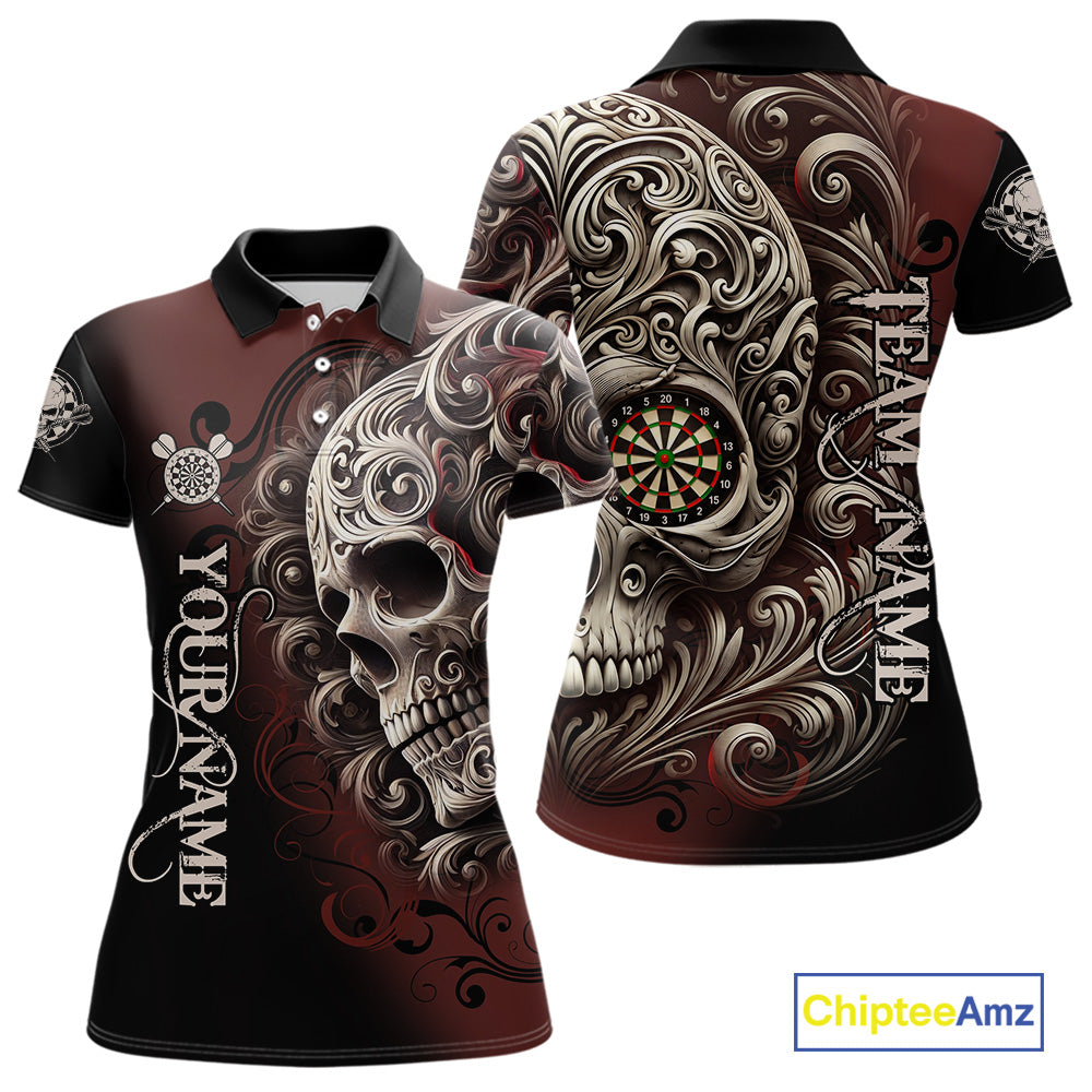 Personalized Skull Red Darts Shirts For Women Custom Darts League Team Jersey Polo & Quarter Zip TDM7759