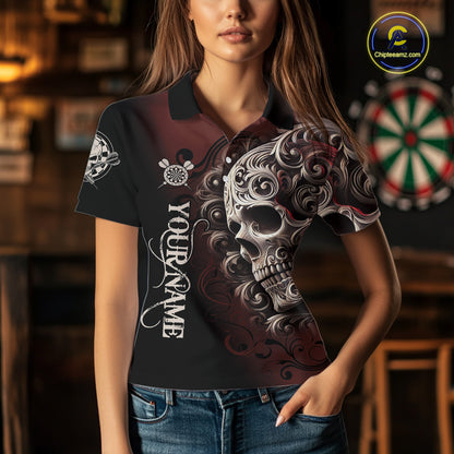 Personalized Skull Red Darts Shirts For Women Custom Darts League Team Jersey Polo & Quarter Zip TDM7759