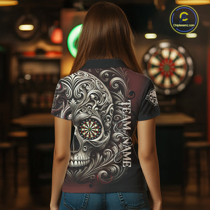 Personalized Skull Red Darts Shirts For Women Custom Darts League Team Jersey Polo & Quarter Zip TDM7759