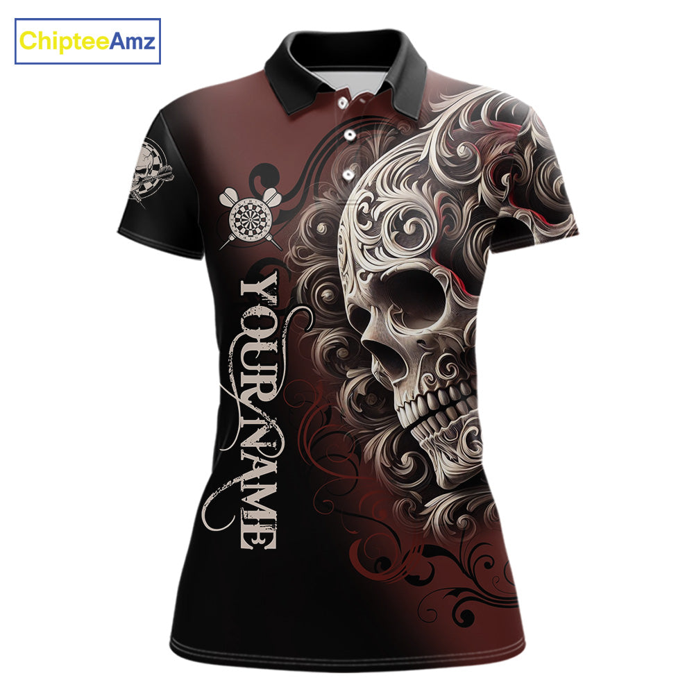 Personalized Skull Red Darts Shirts For Women Custom Darts League Team Jersey Polo & Quarter Zip TDM7759