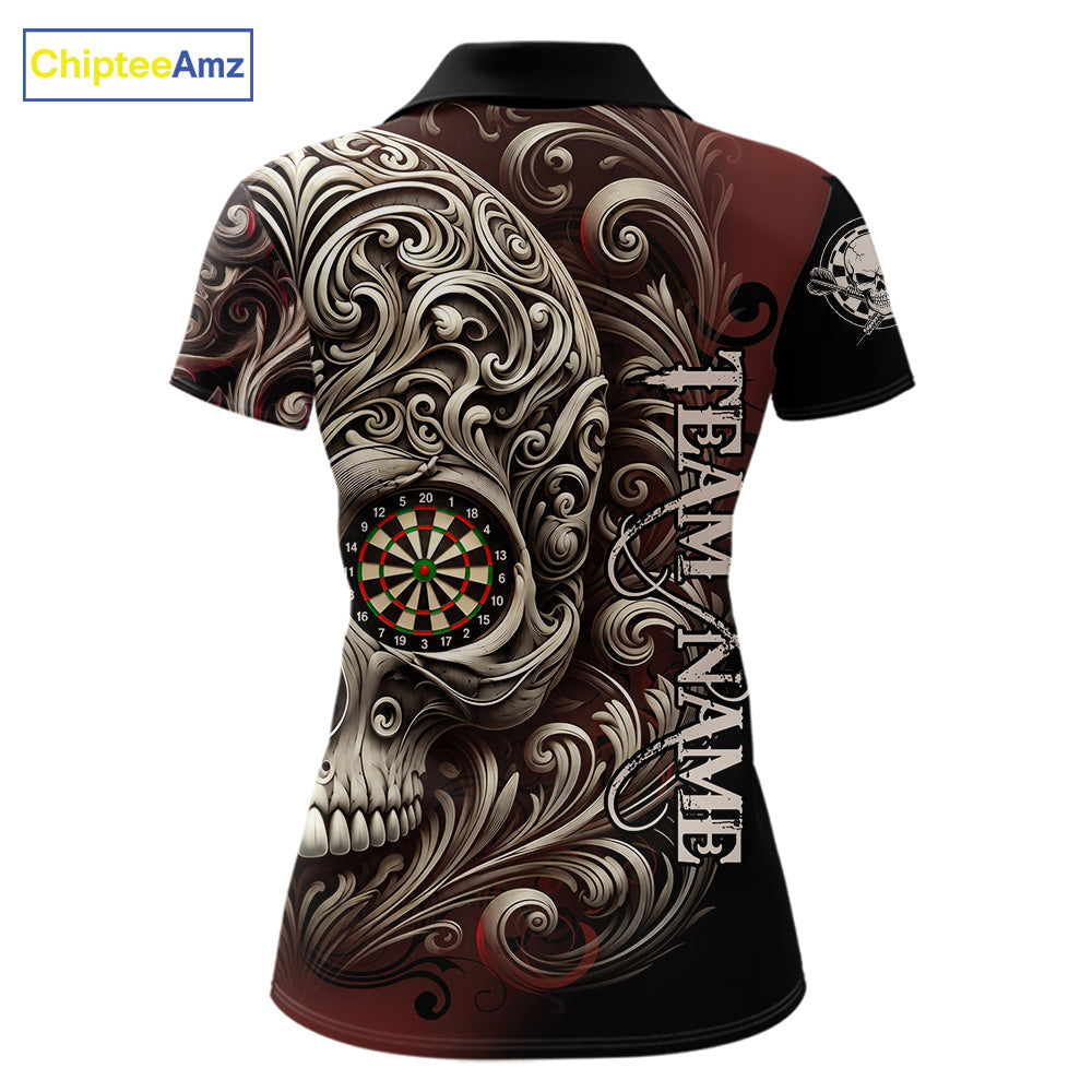 Personalized Skull Red Darts Shirts For Women Custom Darts League Team Jersey Polo & Quarter Zip TDM7759