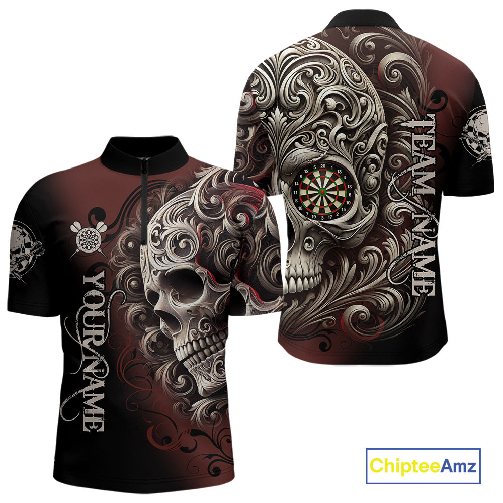 Personalized Skull Red Darts Shirts For Men Custom Darts League Team Jersey Polo & Quarter Zip TDM7759