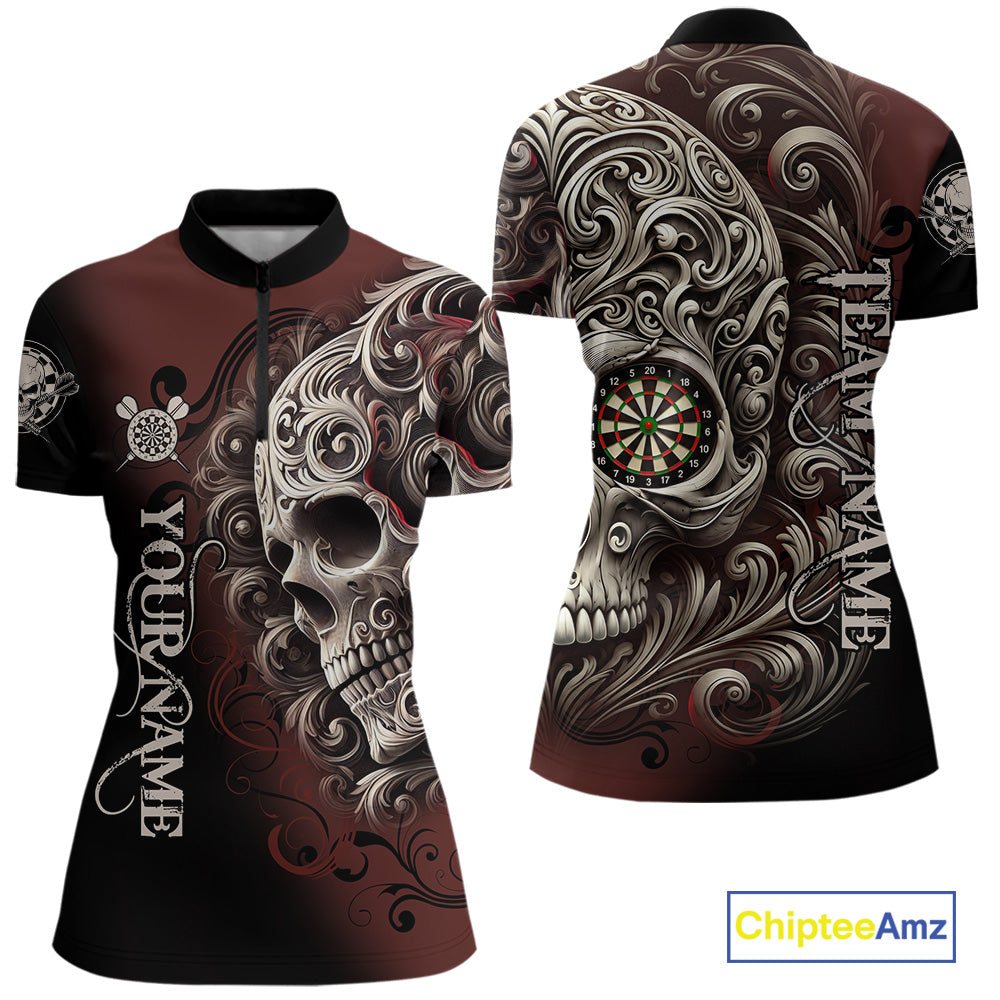 Personalized Skull Red Darts Shirts For Women Custom Darts League Team Jersey Polo & Quarter Zip TDM7759