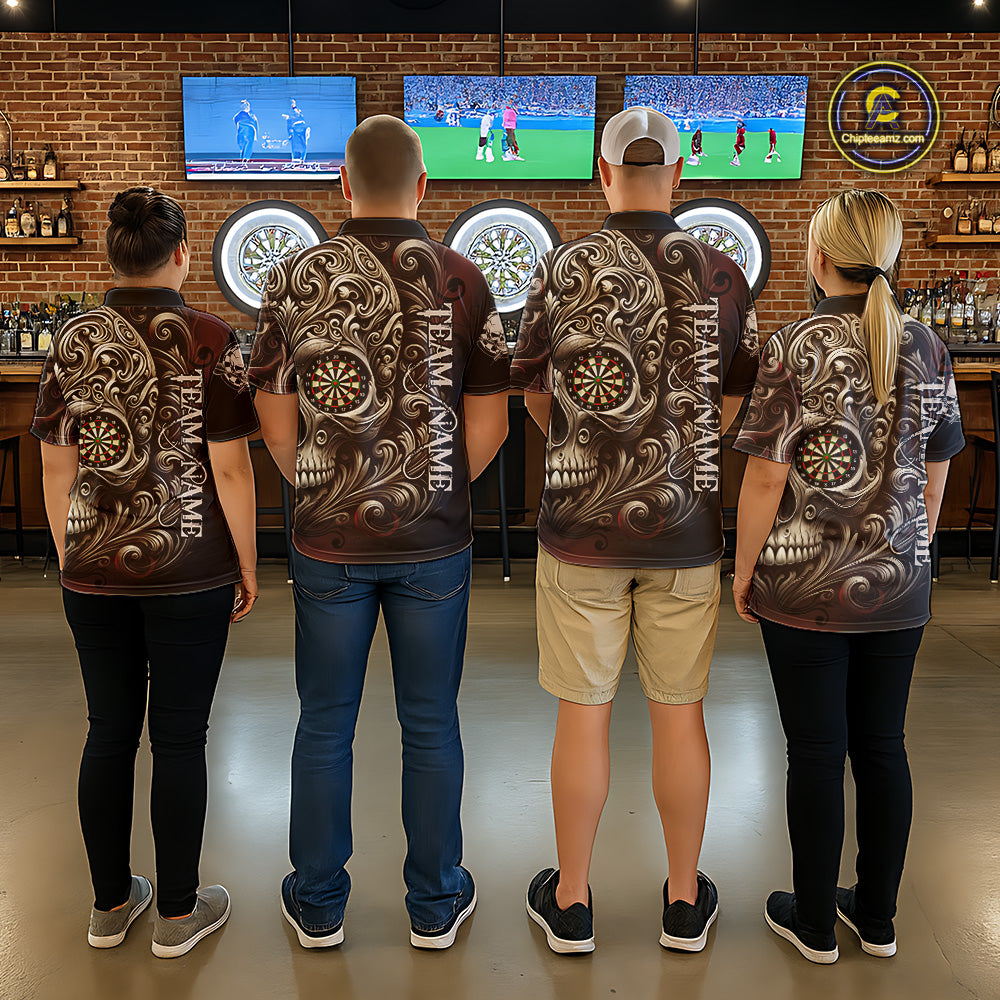 Personalized Skull Red Darts Shirts For Men Custom Darts League Team Jersey Polo & Quarter Zip TDM7759