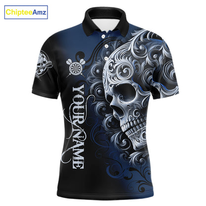 Personalized Skull Blue Darts Shirts For Men Custom Darts League Team Jersey Polo & Quarter Zip TDM7760