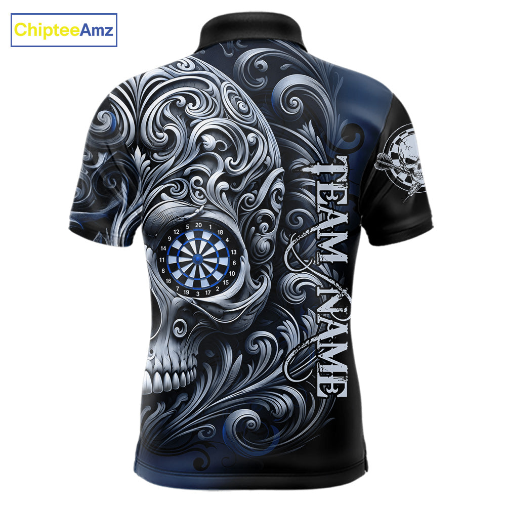 Personalized Skull Blue Darts Shirts For Men Custom Darts League Team Jersey Polo & Quarter Zip TDM7760