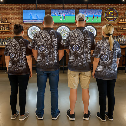 Personalized Skull Blue Darts Shirts For Men Custom Darts League Team Jersey Polo & Quarter Zip TDM7760