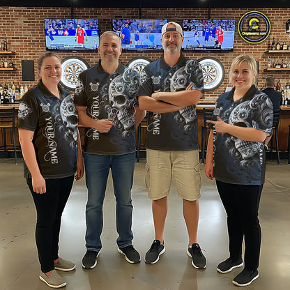 Personalized Skull Blue Darts Shirts For Men Custom Darts League Team Jersey Polo & Quarter Zip TDM7760