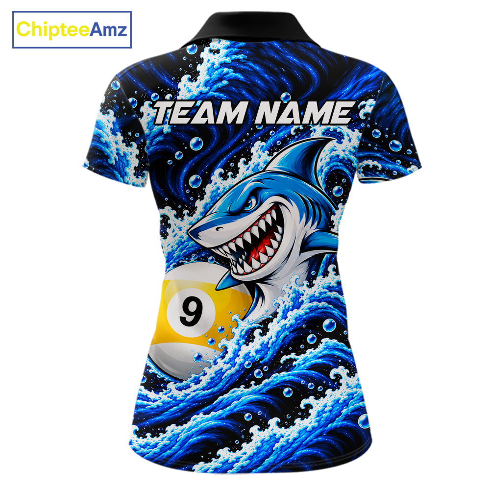 Blue Funny Shark Waving Billiard League Shirts For Women Custom 8 Ball & 9 Ball Pool Team Jersey TDM8099
