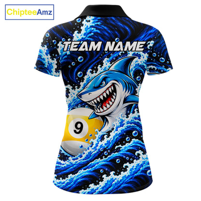 Blue Funny Shark Waving Billiard League Shirts For Women Custom 8 Ball & 9 Ball Pool Team Jersey TDM8099
