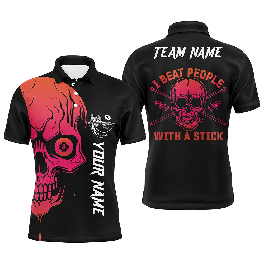 Custom Pink Skull Billiard I Beat People With A Stick Personalized Name Polo Shirts For Men TDM0687