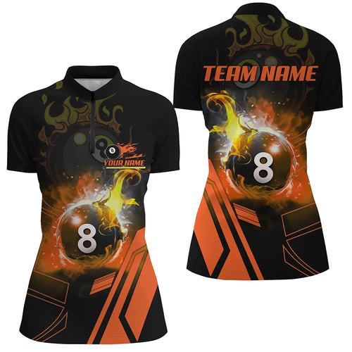 Billiard 8 Ball Orange Flaming Women Quarter-Zip Shirts Best Custom Pool Team Jerseys Shirts TDM1044